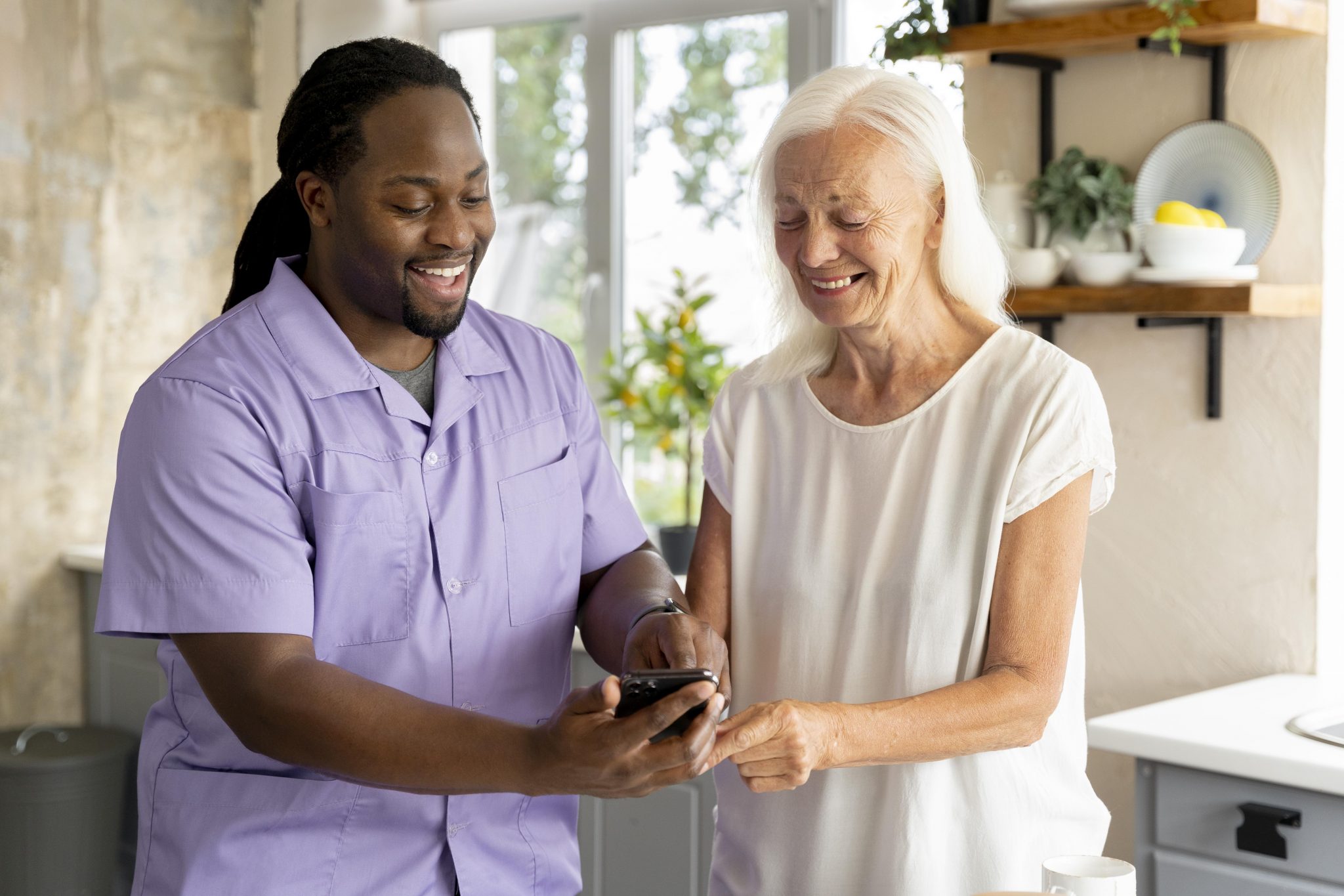 Carer helping a senior client at home